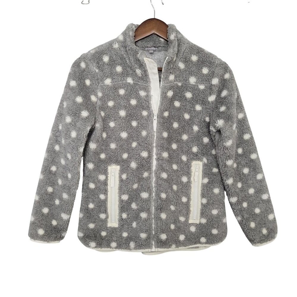 T By Talbots Polka Dot Sherpa Jacket Womens Size PS Gray & White Warm Cozy - Picture 1 of 7